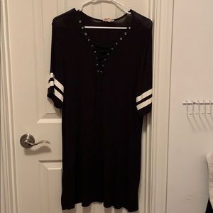 Black cut out V neck dress